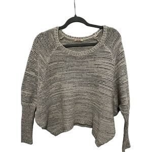 Moussy Gray White Knit Scoop Neck Dolman Long Sleeve Pullover Sweater One Size